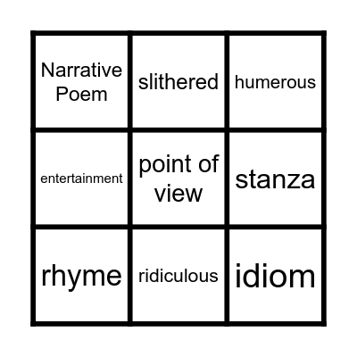 Poetry Vocabulary Bingo Card