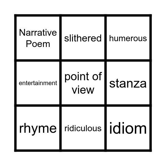 Poetry Vocabulary Bingo Card