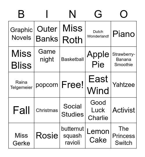 Sarah BINGO! Bingo Card