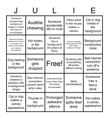 Zoom Party Bingo Card