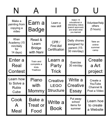 2020 SUMMER CHALLENGE Bingo Card