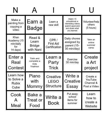 2020 SUMMER CHALLENGE Bingo Card