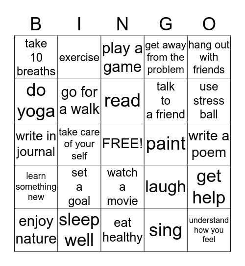 Coping Skills  Bingo Card