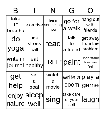 Coping Skills  Bingo Card