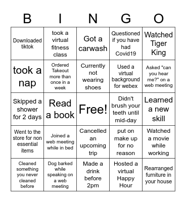 WFH Bingo 2020 Bingo Card