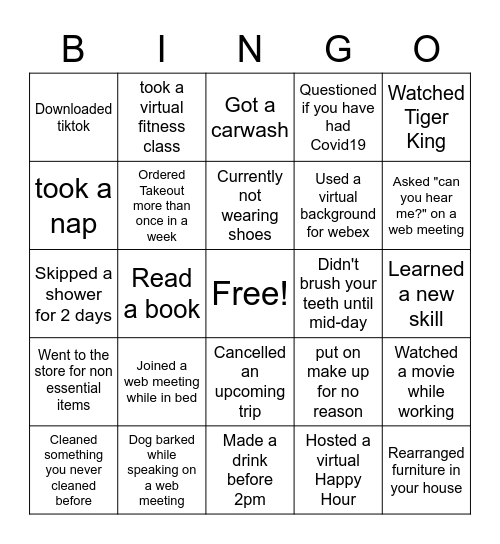 WFH Bingo 2020 Bingo Card