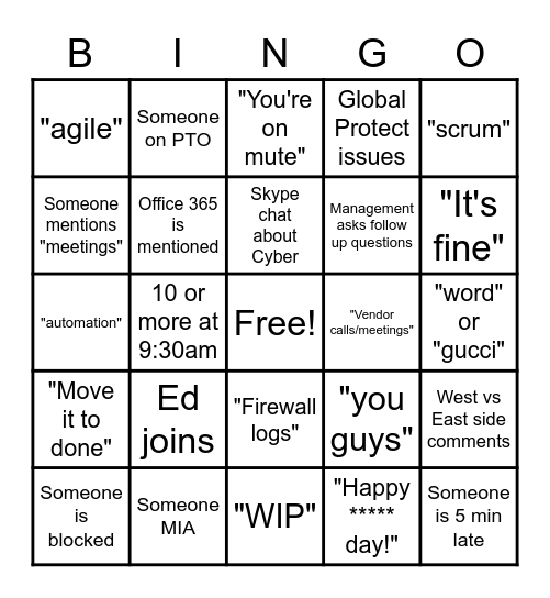 Stand Up Bingo Card