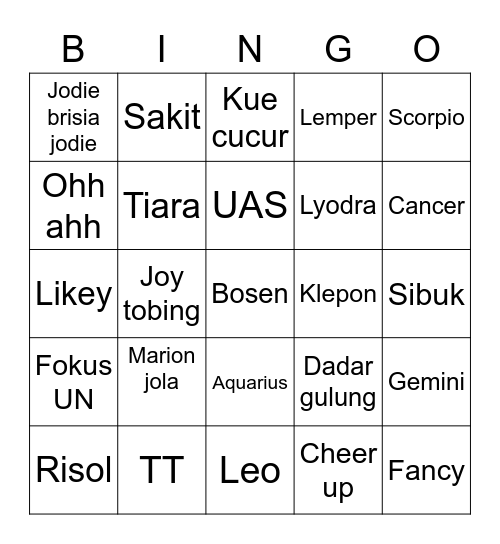 Untitled Bingo Card