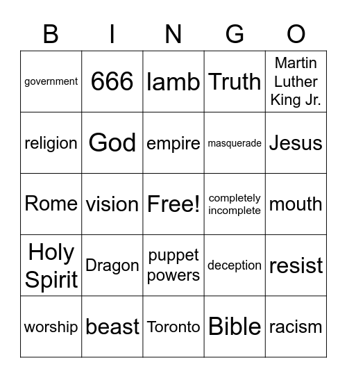 Sermon Bingo - June 7 Bingo Card