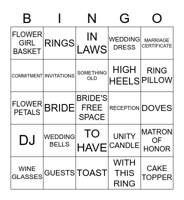 Bridal Shower Bingo Card