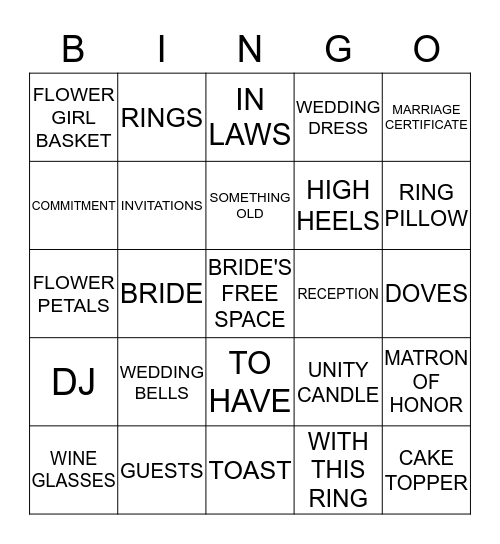 Bridal Shower Bingo Card