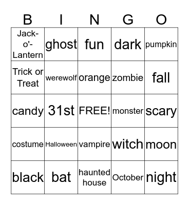 Halloween Bingo Card