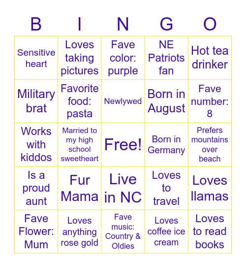 Sara’s Bingo Card
