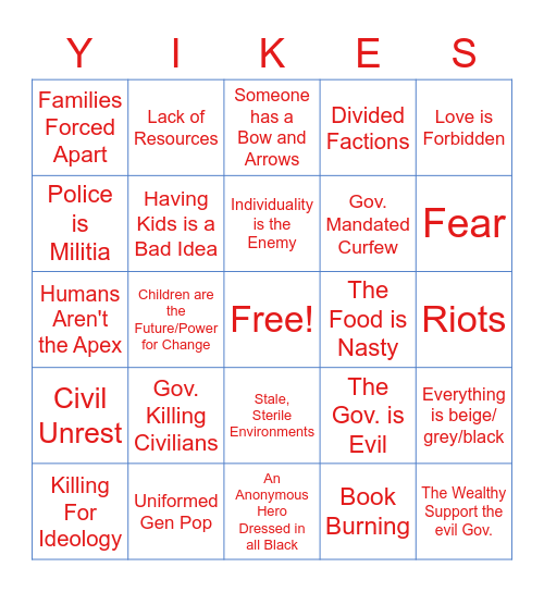 Dystopian Bingo Card