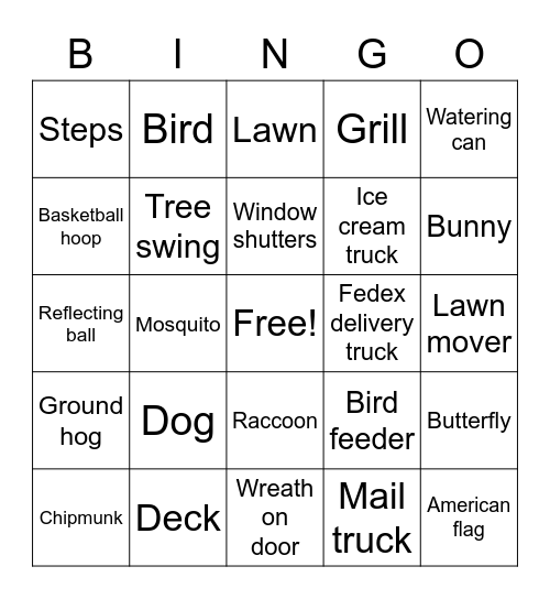 What Might You See in Your Neighborhood? Bingo Card