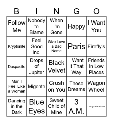 Music Bingo Card