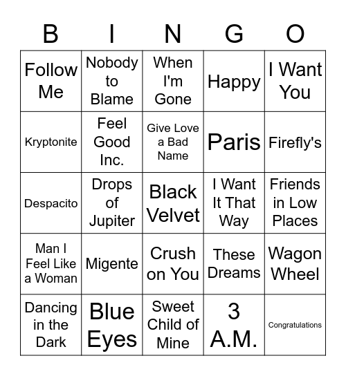 Music Bingo Card