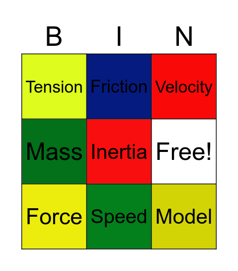 Motion and Design Bingo Card