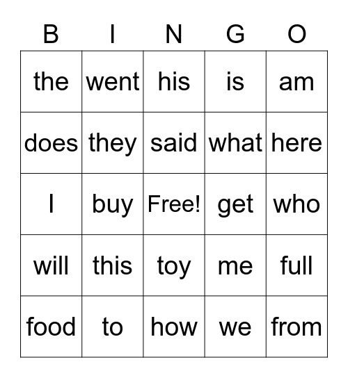 Lily's Sight Words! Bingo Card