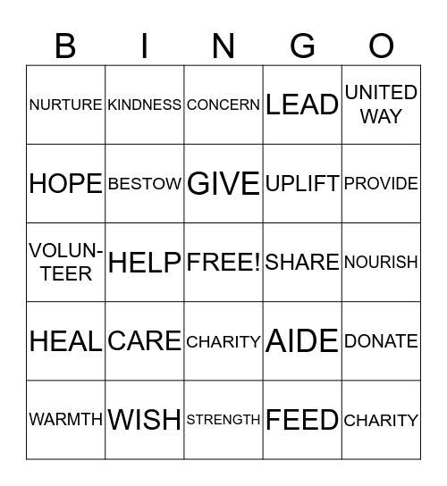 UNITED WAY  Bingo Card