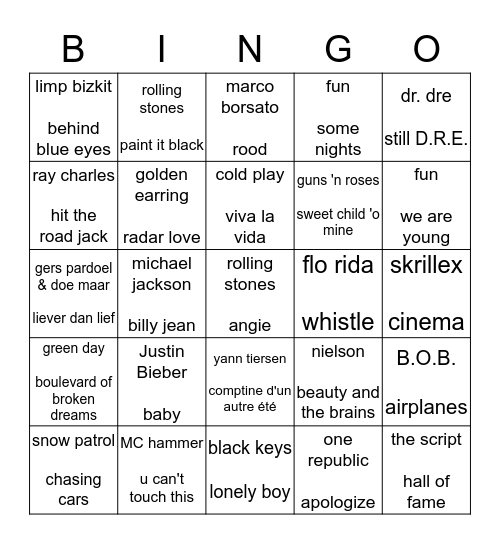 SWINGO Bingo Card