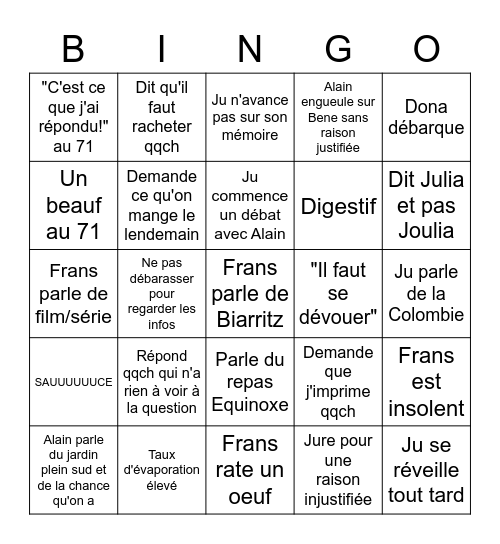 Equinoxe Bingo Card