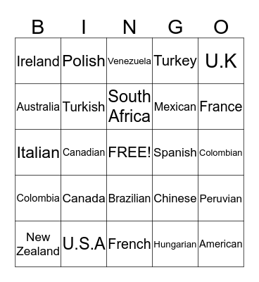 My home Bingo Card