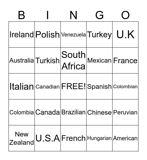 My home Bingo Card