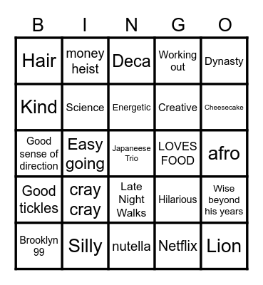 Friday night games - Jake and Ayla Bingo Card