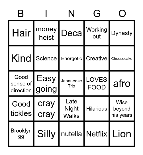 Friday night games - Jake and Ayla Bingo Card