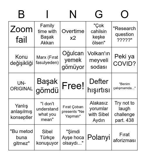 İMDAT Bingo Card