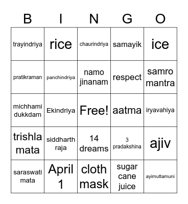Jain Bingo Card
