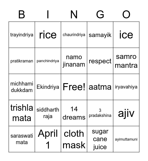 Jain Bingo Card