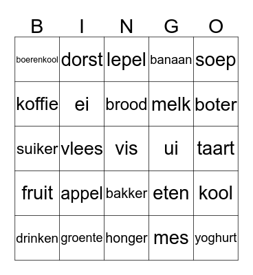 eten en drinken Bingo Card