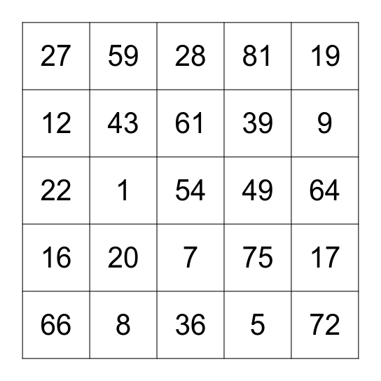 Jess's Birthday Bingo Card