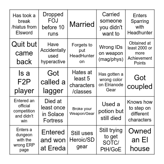 ELSWORD BINGO 2 (by CyberGalaxies) Bingo Card