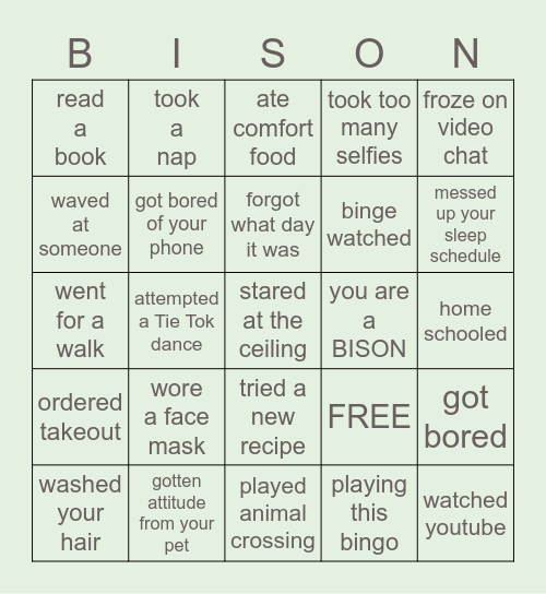 The BISON BINGO Card