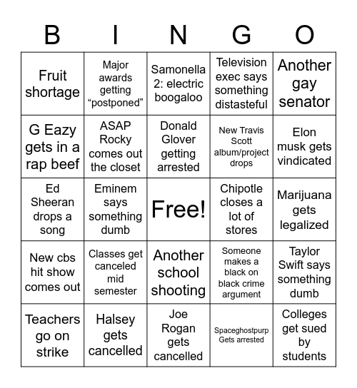 2020 Bingo Card