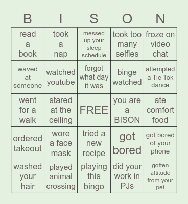 The BISON BINGO Card