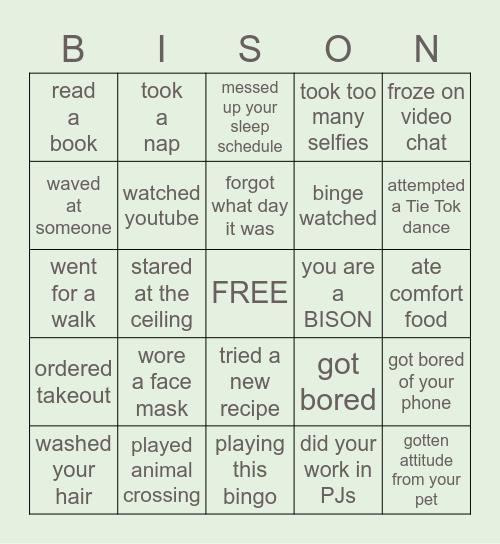 The BISON BINGO Card