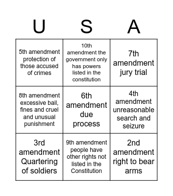 Amendment Violation Bingo Card