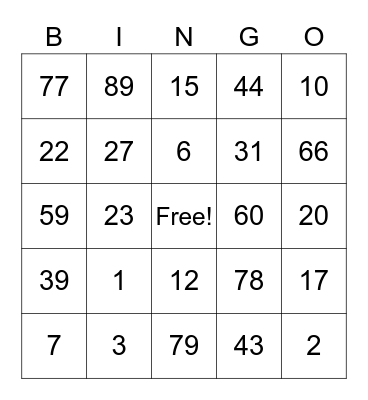 Number Bingo Card