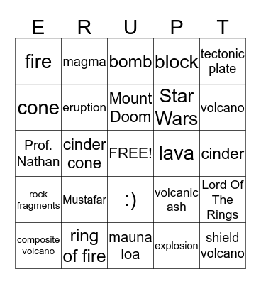 Volcano Bingo Card