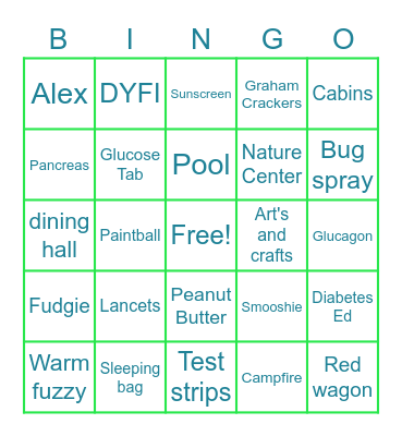 DYFI Camp Bingo Card