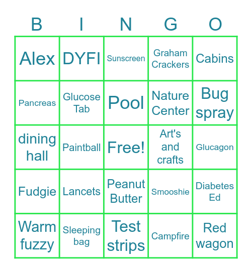 DYFI Camp Bingo Card