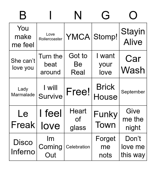 Disco Mix Bingo Card