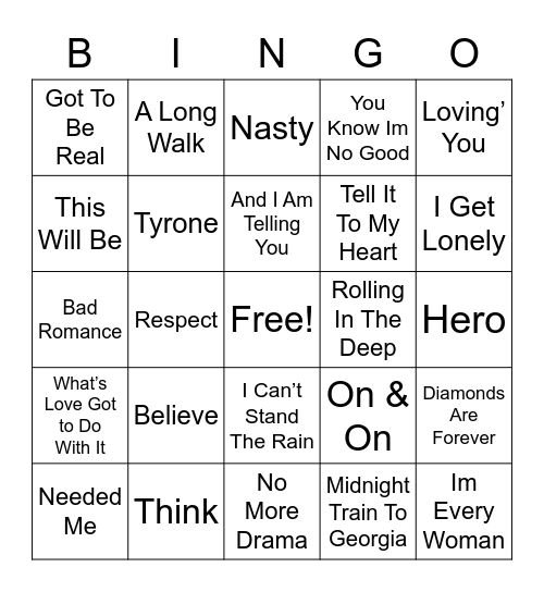 Diva's of the Century Bingo Card
