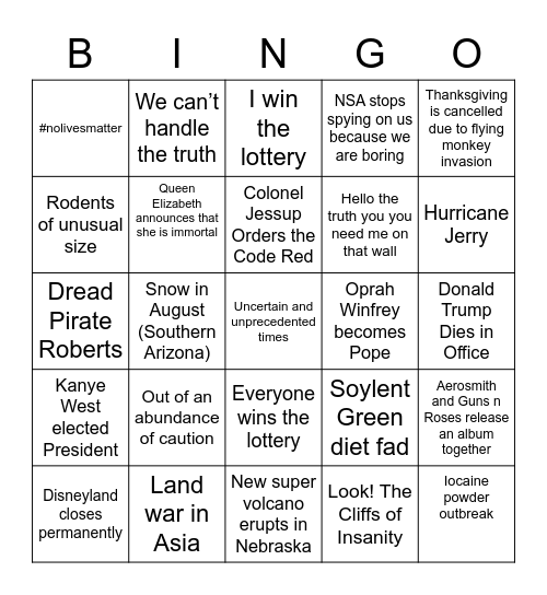 2020 Bingo Card