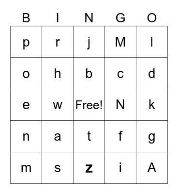 Letters BINGO Card