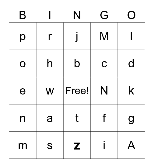 Letters BINGO Card